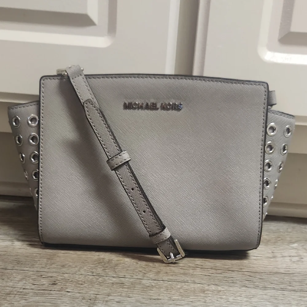Michael Kors Silver Crossbody Bag with Studded Sides